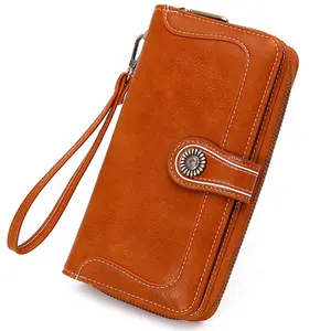 Porte-monnaie en cuir Pu pour femmes, nouvelle collection, grande capacité, sangle de bracelet, pochette à fermeture éclair, porte-monnaie, sacs à main