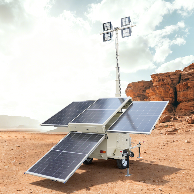 Hot Sale Solar Powered Light Tower Portable LED Mobile Trailer Lighting Tower Telescopic Hydraulic Mast Light Tower