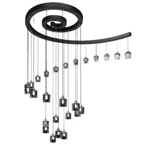 北欧竖琴设计12灯黑色吊灯创意落体灯水晶吊灯客厅楼梯高天花板