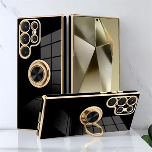 Funda de teléfono con soporte de anillo chapado de lujo para Samsung Galaxy S24 S23 S22 S21 S20 Ultra Plus FE para Note 10 20 Plus Ultra Cover - Product Image 1