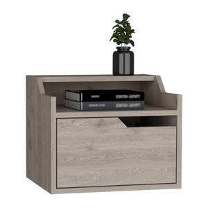 Winchester <b>Floating</b> Nightstand Light Gray Modern Dual Tier With Drawer Storage For Bedroom - Product Image 4