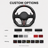 Volant automobile multifonction en cuir perforé en fibre de carbone sergé brillant personnalisé OEM