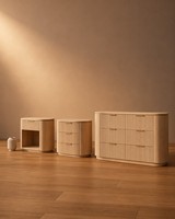 Cadre de lit plateforme moderne en bois massif avec base cannelée, taille King Queen, mobilier de chambre d'hôtel personnalisé, luxe minimaliste