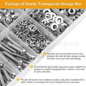 304 Stainless Steel M4 Button Head Socket Cap Screws Nuts Washers Kit 385 Pieces Metric Standard Thread Class 8.8 - Product Image 5