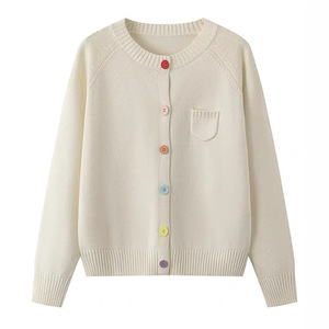 Women's Round Neck Color Button <b>Cardigan</b> <b>Sweater</b> Loose Fit Candy Color Anti-Pilling Spring Autumn Wear - Product Image 2