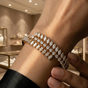 Luxury 18K <b>Solid</b> Gold Cuff <b>Bracelet</b> With Marquise Cut Moissanite Stones Prong Set Geometric Design Women Wedding Jewelry - Product Image 3