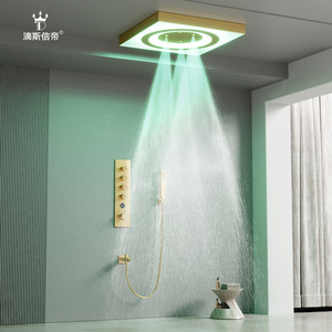 Juego de ducha termostático Dipsidai, totalmente de cobre, con cabezal de lluvia cuadrado en oro cepillado, pantalla digital e iluminación LED para uso doméstico - Product Image 3
