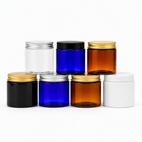 Pot en plastique PET de 50 ml, 100 ml, 250 ml avec couvercle en aluminium, sans BPA, ambre, noir, bleu, pot cosmétique, récipient de stockage de crème de qualité alimentaire