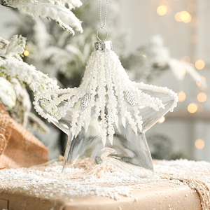 Boules de Noël en verre transparent de haute qualité pour la vente en gros, ornements d'arbre de Noël en forme d'étoile, écologiques, impression 1 couleur - Product Image 3