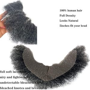 Sistema di Sostituzione Barba e Baffi Afro Ricci in Capelli Umani Neri e Grigio Misto per Uomini Afroamericani, Base in Pizzo Realistica per Trucco - Product Image 3