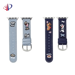 Dachshund Puppy correa de cuero vaquero bordada para Iwatch10 98765 pulsera de muñeca Ultra para Apple Watch correa de reloj de cuero - Product Image 1