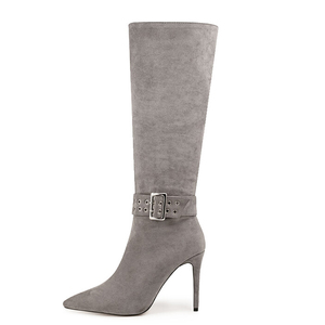 Botas Largas de Tacón Alto y Fino de Gamuza Suave Talla Grande 47, Zapatos de Tacón de Aguja de Horma Ancha para <span class=keywords><strong>Mujer</strong></span> con Hebillas Metálicas, Botines hasta la Rodilla - Product Image 2