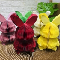 Figurine de lapin de Pâques 3D en papier nid d'abeille 2026, couleurs vives, centre de table pliable pour fête printanière à la maison