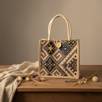 Nouveau style été 2026 : Sac tendance pour femme en toile de lin ethnique, sac à déjeuner portable avec fermeture éclair – Vente en gros pour fabricants