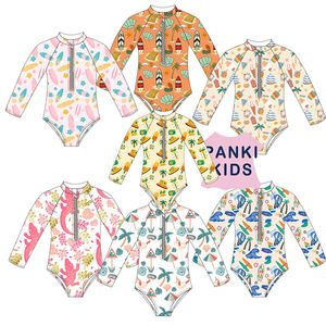 Fábrica Niños Niñas Trajes de baño Personalizado Playa Coco <span class=keywords><strong>Palma</strong></span> Estampado Manga larga Cremallera Body Bikinis Traje de baño - Product Image 1