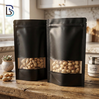 Sacs Doypack Lebei en papier kraft noir, multi-tailles, avec fermeture zip et fenêtre, pour emballage alimentaire
