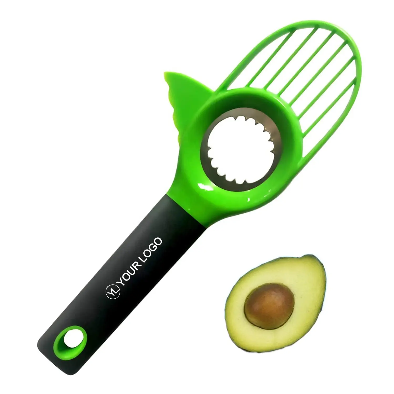 Promotion Küche Custom Logo 3 in 1 Gemüse Obst Werkzeug Avocados Cutter Separator Avocado Slicer