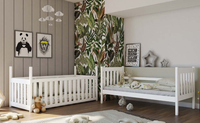 Lit superposé en bois Konrad avec lit de bébé avec rails en bois hauts de tous les côtés Lit en bois de pin massif avec limite de poids maximale