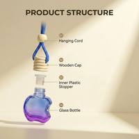 Diffuseur de parfum en verre suspendu pour voiture, forme cœur, dégradé, anti-fuite, 5 ml et 10 ml, avec bouchon en bois à visser