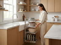 Étagère à casseroles moderne à double niveau en acier inoxydable robuste, anti-rouille, gain de place, réglable, pour évier de cuisine, organisateur d'ustensiles de cuisson