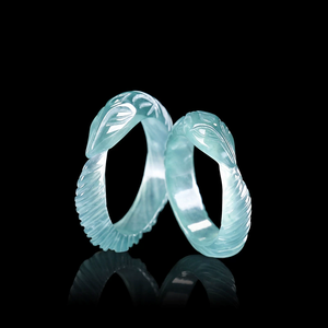 High-end natural A-grade jadeite blue water fox nine-tailed fox three-dimensional carving men's and women's <b>rings</b> - Product Image 2