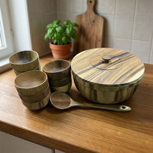 Ensemble de saladiers modernes de luxe en bambou massif et bois d'acacia, écologiques, faits à la main, avec logo personnalisé, pour les fêtes, par Falak World Export - Product Image 6