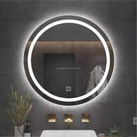 Miroir intelligent rond anti-buée avec interrupteur tactile, incassable, écologique, mural, rétroéclairé 6500K, à intensité variable, éclairé par LED