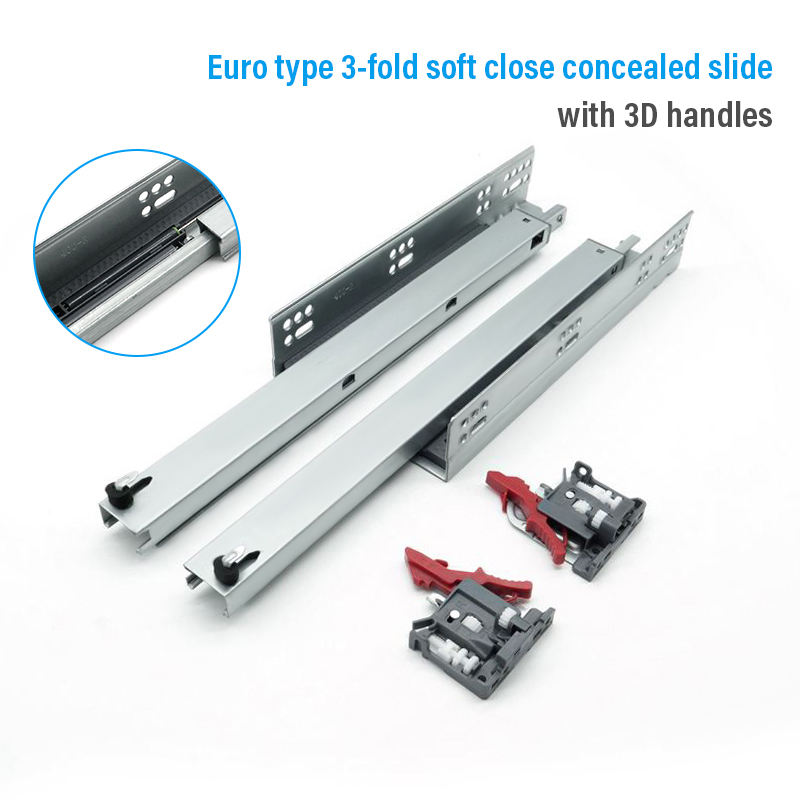 Euro type 3-fold soft close concealed slide with 3D handles