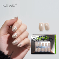 Faux ongles carrés courts brillants de haute qualité, 30 pièces, design laser, personnalisés, effet chrome, à presser, couverture complète des doigts