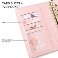 Carnet de planification rechargeable rose à 6 anneaux avec couverture en cuir PU, emplacements pour cartes, feuilles mobiles, couverture rigide, prêt à offrir