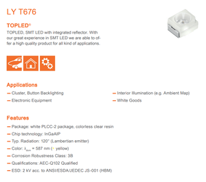 Osrams 20mA 355mcd T676-S1T1-26-Z อย่างเดียว LED สีเหลือง587nm แบบแยก2V 2-PLCC SMD 120มุมมอง CRI 70/80/90 - Product Image 2