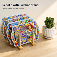 Sous-plat en céramique 3D personnalisé avec feuille d'or et support en bambou 14x22cm, mosaïque Talavera, lot de 6, vente en gros, cadeau OEM