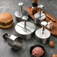 Presse à hamburgers multi-tailles en acier inoxydable pour usage domestique, idéale pour les galettes de bœuf et de crevettes faites maison, vente en gros de presses à viande.