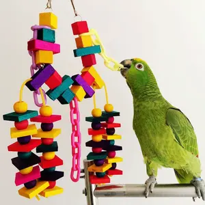 בלוקי עץ צבעוניים כלוב לעיסה ביס מקאו קקדו אפריקאי אפור גדול בינוני ציפור צעצועי תוכי