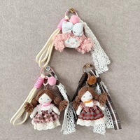 Pendentif de sac personnalisé en tissu tressé mignon, porte-clés jouet style Mori Girl avec jupe florale, ornement suspendu