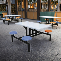 Ensemble de table et de chaises de salle à manger commerciales modernes en acier, avec plateau en bois et structure en fibre de verre, pour restaurants et écoles