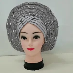 Best Selling Nigeriaanse Sego Headtie Afrikaanse Kralen Auto Gele Voor Vrouwen Dragen Hoofd Wrap Voor Verkopen