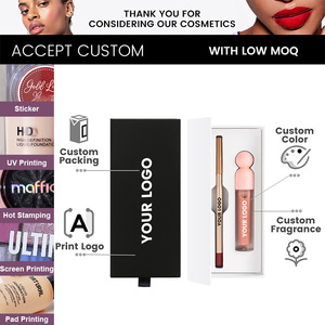 Su logotipo 2 en 1 Brillo de labios a prueba de agua Mate Alto pigmento Vegan Etiqueta privada Brillo de labios y juego de caja de delineador de labios - Product Image 4