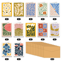 12 cartes de vœux en papier avec motifs floraux géométriques abstraits, avec enveloppes, cartes postales de style bohème, invitations de fête