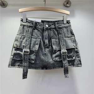 Mode rétro rose grandes poches Denim costume printemps été sans manches gilet court taille haute hanche enveloppé jupe femmes 2 pièces ensembles - Product Image 5