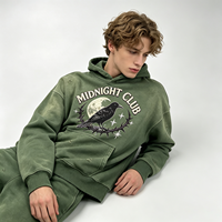 Sweat à capuche vert délavé style vintage, effet usé, streetwear MIDNIGHT CLUB, pull graphique pour homme, unisexe, lot en gros
