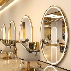 Muebles para Estaciones de Barbería, Estaciones de Estilismo de Doble Cara, Espejo de Salón con Electroplacado, Muebles de Salón Personalizados en Blanco y Dorado - Product Image 1