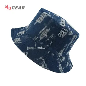 Distressed Fashion Reversible Blue Jean blank plain wholesale denim Bucket Hat