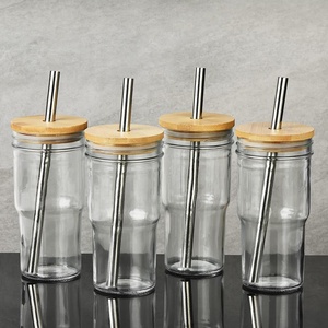 <span class=keywords><strong>Verre</strong></span> à boire en <span class=keywords><strong>verre</strong></span> borosilicate de haute qualité, style Mason, grand format, avec couvercle en bambou et paille, 24OZ 720ML - Product Image 3