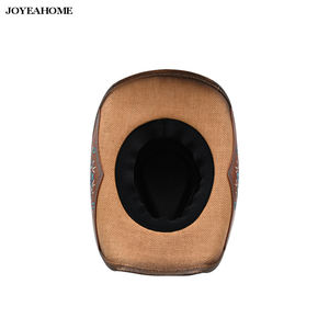 หมวกคาวบอยสีน้ำตาลตะวันตกอเมริกาความแข็งสูงกระดาษฟางป้องกันแสงแดดสำหรับกลางแจ้งหมวกคาวบอยปักลายชายหาดสำหรับปาร์ตี้ - Product Image 6