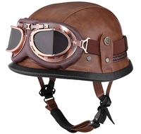 Demi-casque de moto rétro allemand fait à la main en cuir demi-visage à boucle à dégagement rapide lunettes DOT approuvé