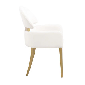 2 chaises modernes convertibles avec accoudoirs, en acier inoxydable finition or mat, en tissu, pour salle à manger, bureau à domicile et hôtel, couleur blanche - Product Image 3