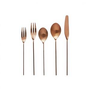 Rose <b>Gold</b> Mirror Polish Metal <b>Cutlery</b> Set Modern Dinnerware Flatware Spoon Fork Knife Thin Handles Lightweight <b>Cutleries</b> Latest - Product Image 1