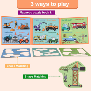 Livre de puzzle magnétique de véhicule <span class=keywords><strong>d</strong></span>'ingénierie 3 en 1, jouet éducatif pour enfants, <span class=keywords><strong>jeu</strong></span> <span class=keywords><strong>d</strong></span>'appariement de formes pour les enfants de 3 ans et plus - Product Image 2