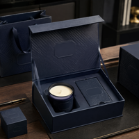 Coffret Cadeau Bleu Marine pour Entreprise avec Bougie et Cadre Photo, Finition UV Sélective, Gaufrage à Sec, Kit de Poignée en Ruban, Recyclable, Faible MOQ